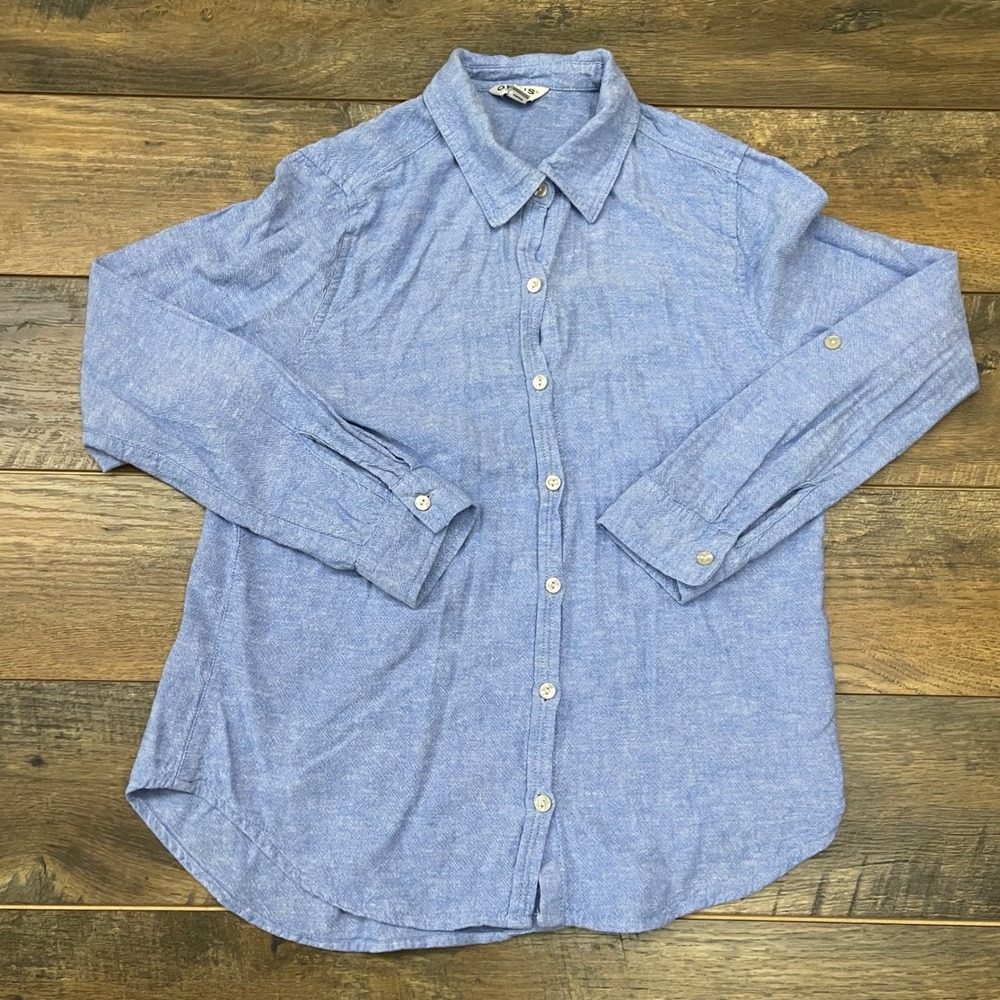 Orvis Classic Collection Blue Linen Rayon Button Down Shirt Small Beach Minimal